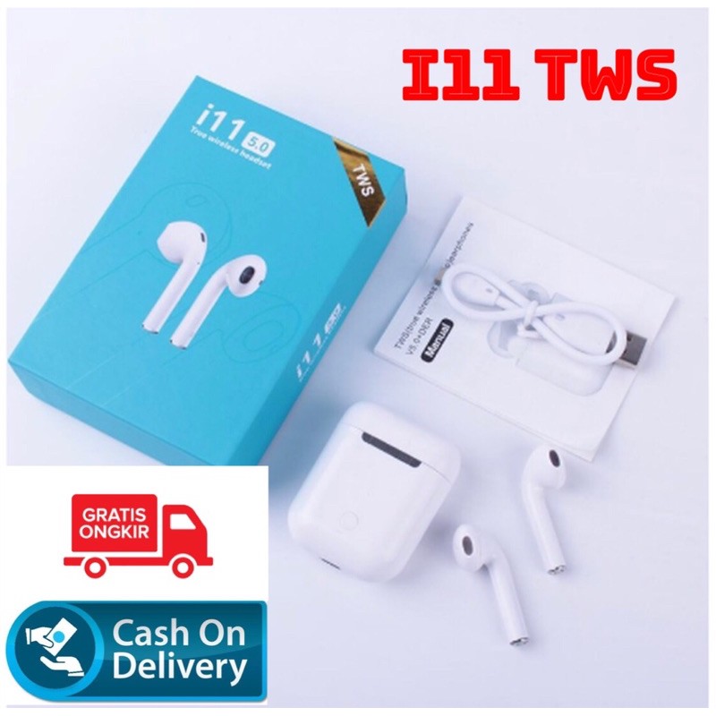 Headset Bluetooth 5.0 I11 TWS Earphone Earbuds True Wireless Untuk HP Android ios Laptop