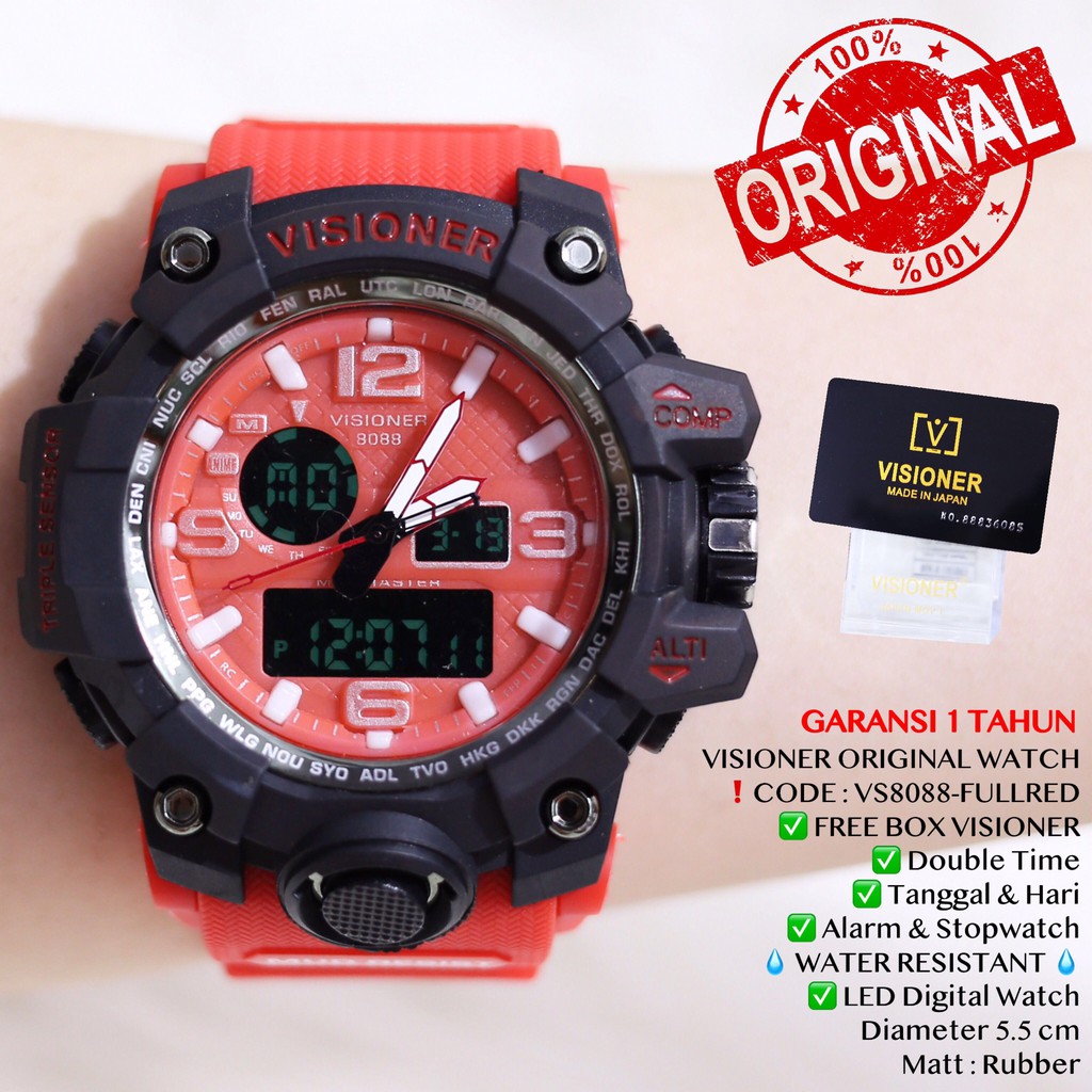 Jam tangan pria VISIONER Sporty Digital LED Original Garansi Tahan air VS8088