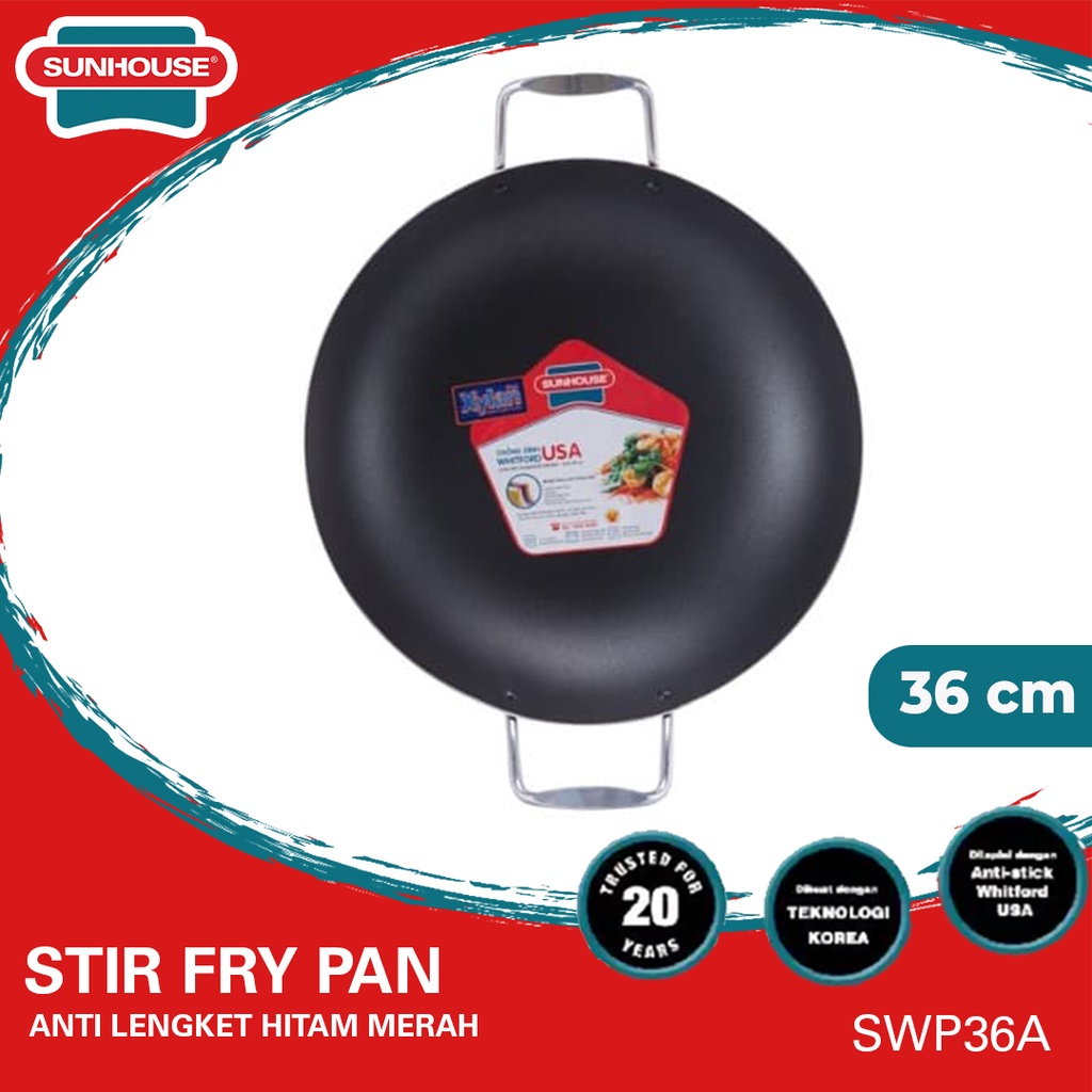 Sunhouse Swp36a Stir Frypan Anti Lengket Hitam Merah 36 Cm 1 Pcs