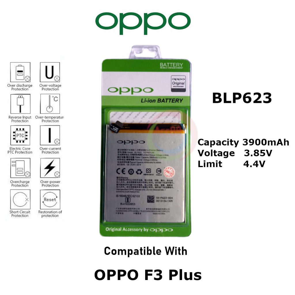 Batre Battery Baterai Original Oppo  F3+ /OPPO R9S+/ BLP623