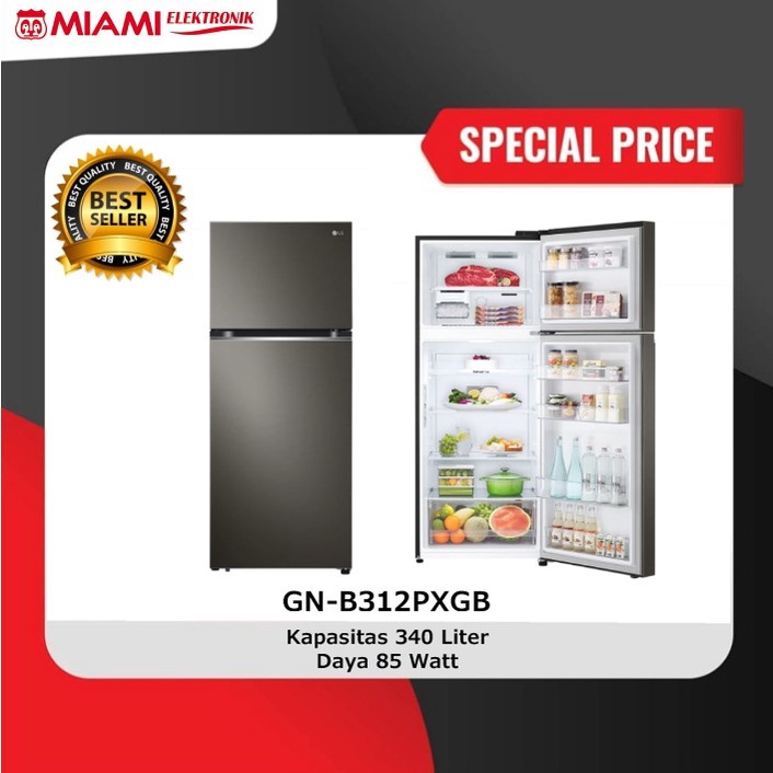 LG Lemari Es GN-B312PXGB / Kulkas 2 Pintu GNB312PXGB 340 Liter LINEAR Cooling dan Smart Inverter Compressor Smart Diagnosis