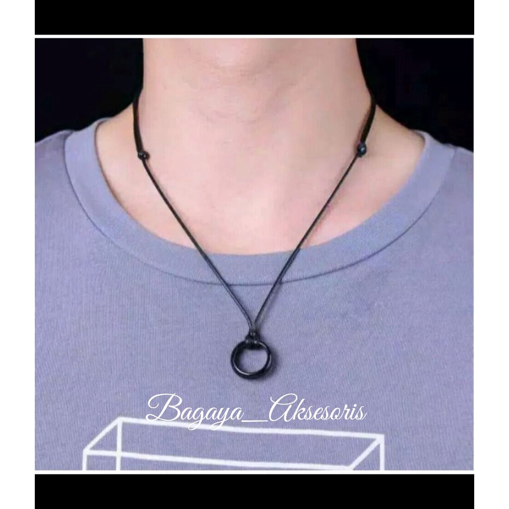 KALUNG PRIA TALI HITAM BANDUL CINCIN /KALUNG COWOK RING /KALUNG PRIA TERBARU