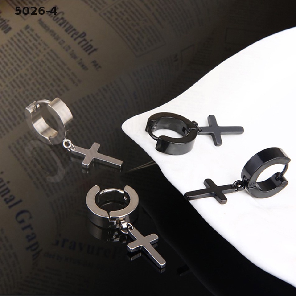 5026-4 1Pc Anting Tusuk Motif Salib Ala Punk Bahan Stainless Steel Untuk Wanita