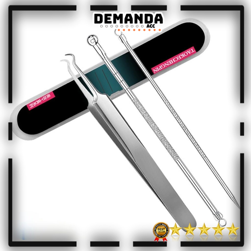 Pinset Alat Pencabut Komedo Set Pengangkat Pencetan Komedo Jerawat Blackhead Remover Kit Stainless Steel