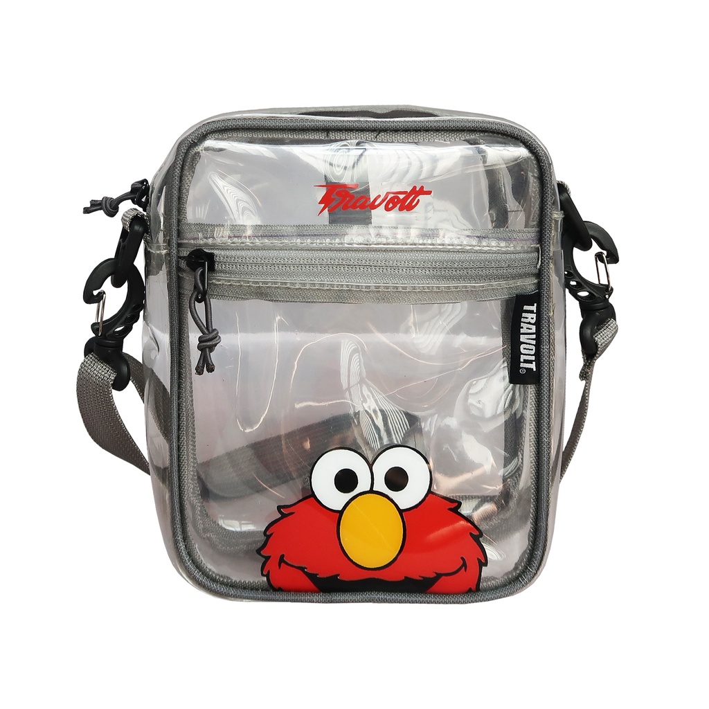 Mini Sling Bag - Travolt - Tas Transparan mika PVC tebal - Hello Elmo - Grey - Tas Selempang