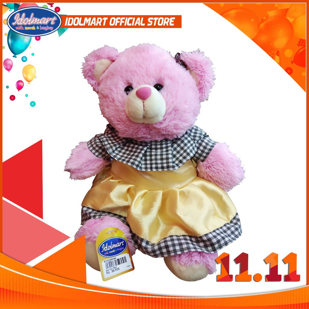 IDOLAKU Boneka Beruang Teddy Bear Beruang Gaun Pita S 25cm