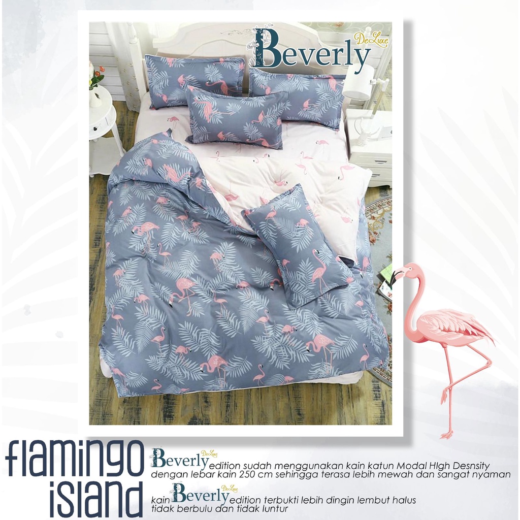 Sprei Anti Geser Katun Lokal CVC No 1 Shopee | MELINA WHITE &amp; FLAMINGO ISLAND  | 90 100 120 160x200 180