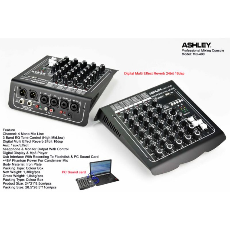 Mixer Audio Ashley Mix 400

Original bluetooth USB Rec effect karaoke