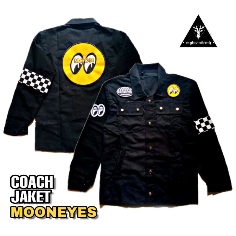 jacket semi parka + bordir Mooneyes (terpasang) jaket parka || coach jacket custom Moon eyes