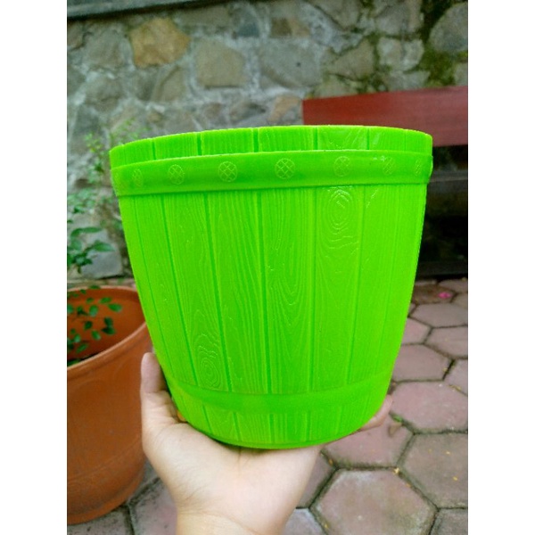 POT BUNGA GENTONG 22/POT TANAMAN GENTONG MOTIF KAYU 22