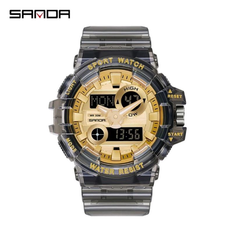 Jam Tangan SANDA 3100 Jam Tangan Wanita Pria Digital Analog Dual Time Tali Rubber Anti air