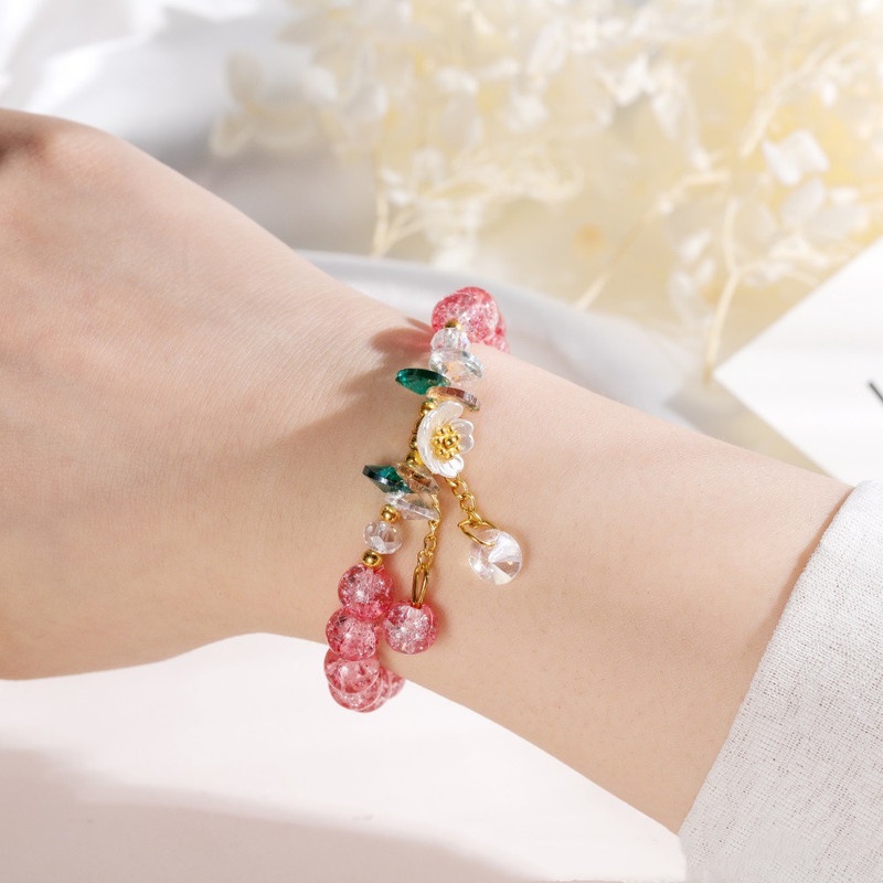 Gelang Bangle Elastis Hias Liontin Bunga Aster Kristal Gaya Korea Untuk Wanita