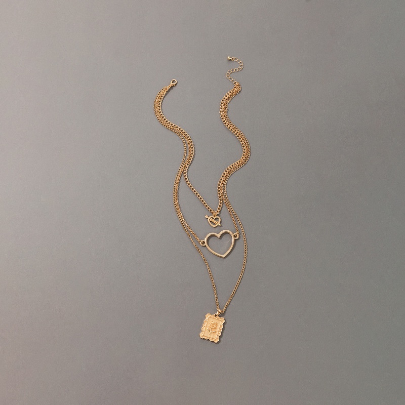 Kalung Rantai Multilayer Bahan Alloy Warna Emas Untuk Wanita