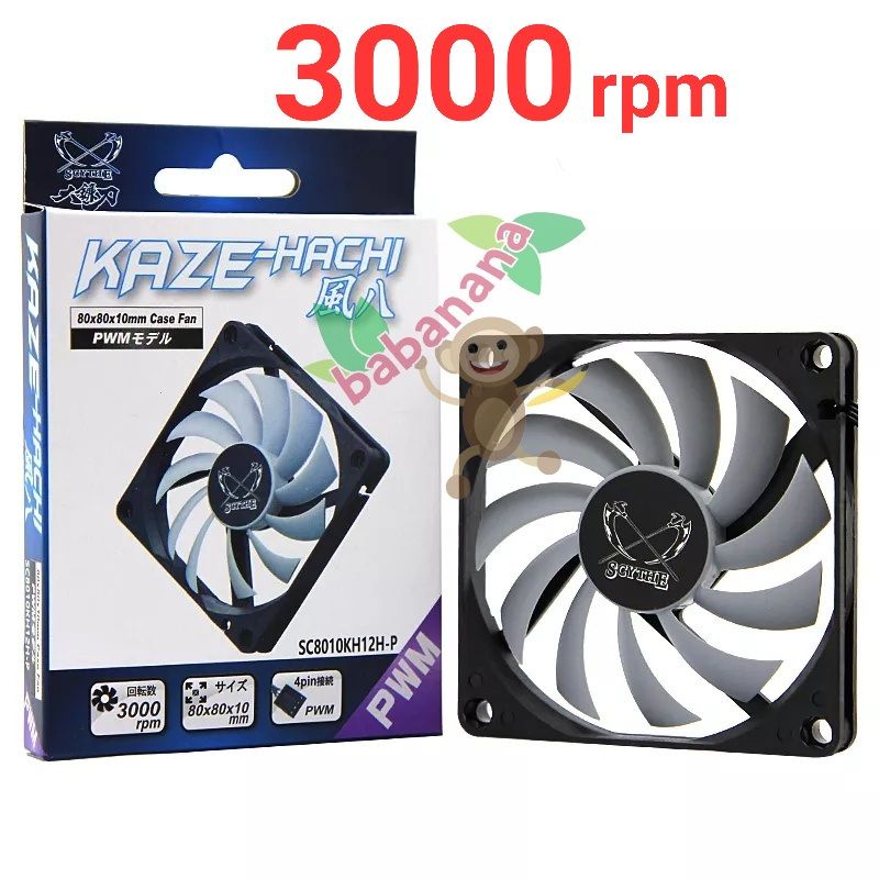 Fan Scythe Kaze Hachi 3000rpm 80x80x10mm pwm kipas casing mining pc