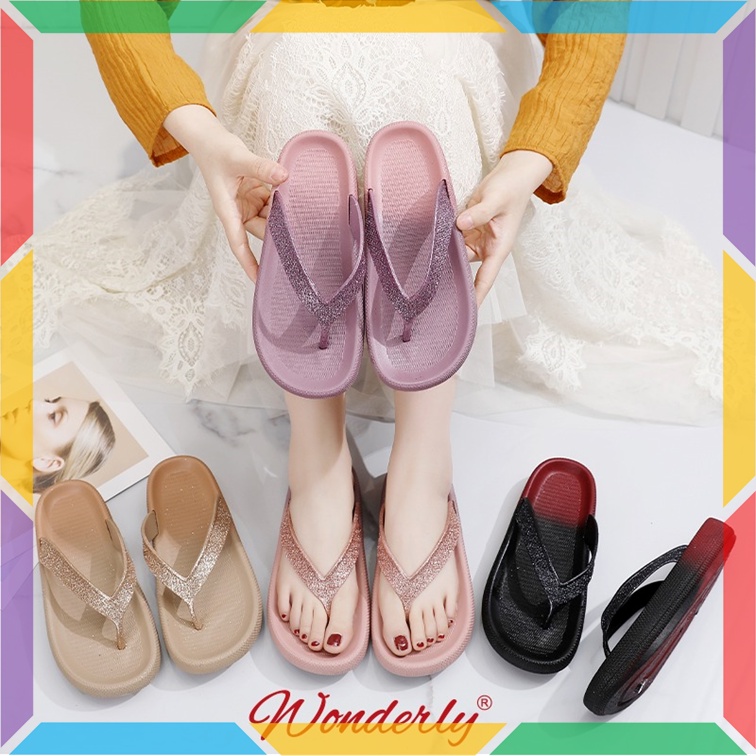 L1921-10 Sandal Jepit Wanita Gliter Wonderly Sendal Jepit Cewek Glitter Jelly Premium Glanzton