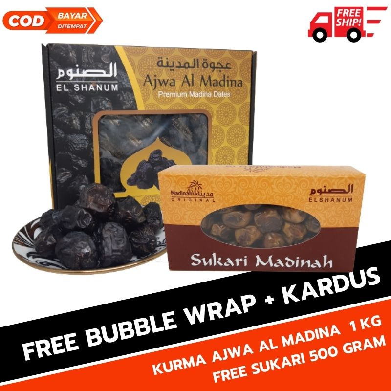 KURMA AJWA PACKING PREMIUM 1 KG GRATIS SUKARI  / KURMA NABI / SUKARI BASAH / AJWA JUMBO / SUKARI NR