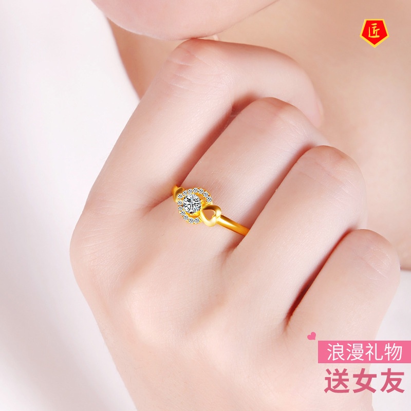 [Ready Stock]Elegant Women's Heart-Shaped Gold Ring Simple Fashion