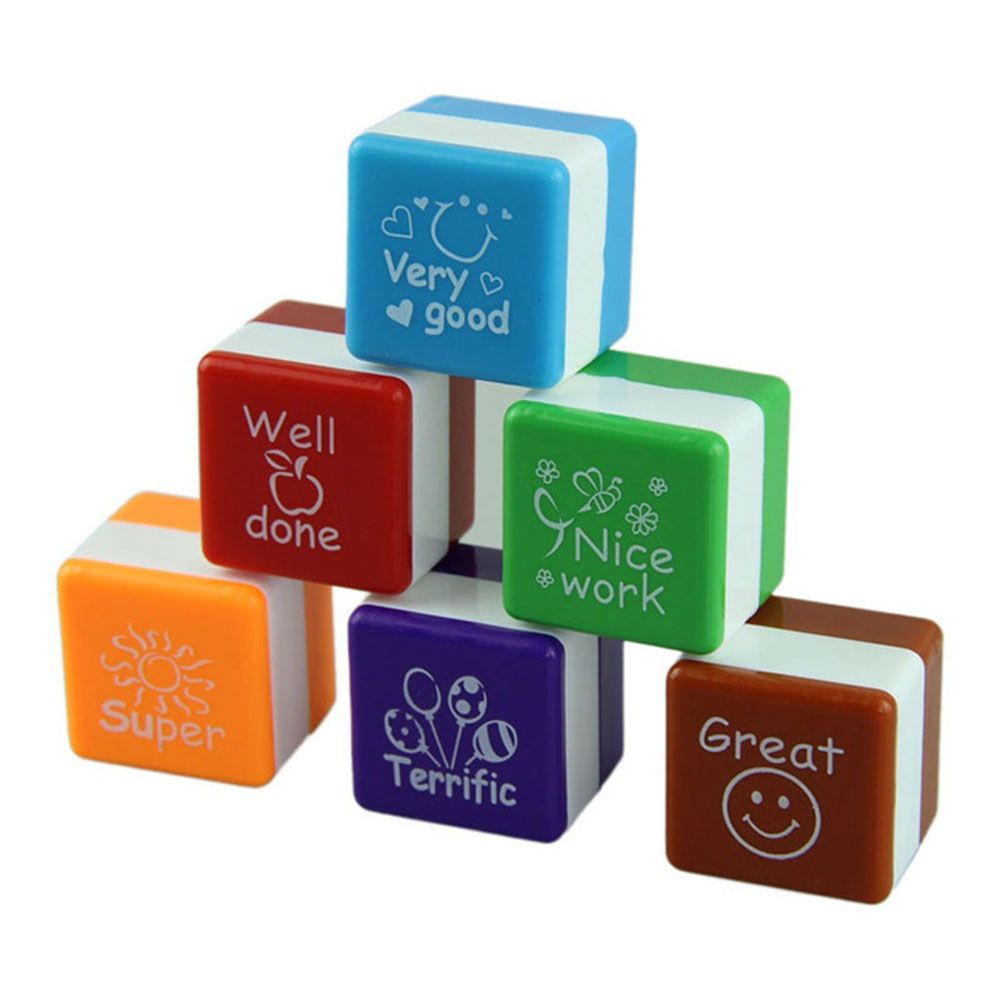 ELEGANT Gift Carved Stamps Diary Kids Reward Praise Teachers Self Inking Stampers Scrapbooking Cute for Student 6pcs/set School Supplies Cartoon Motivation Sticker