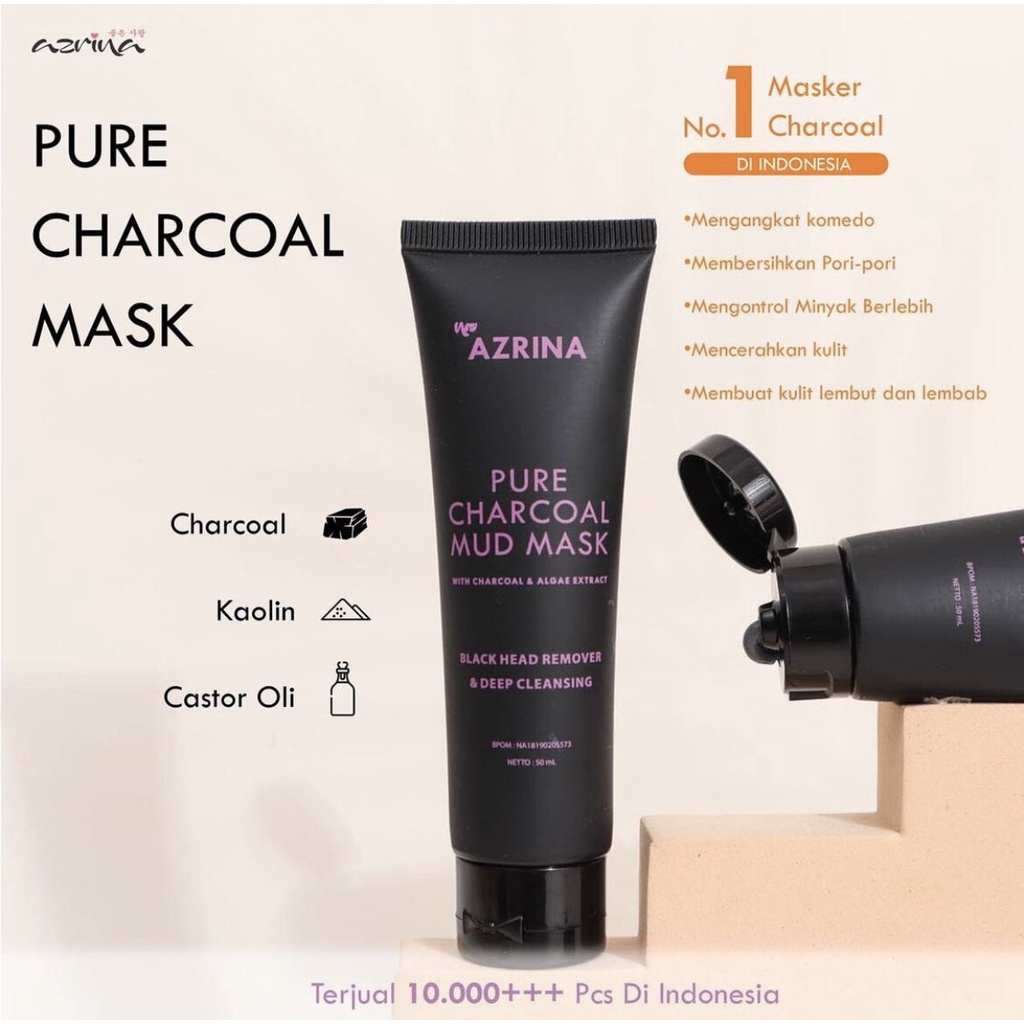 AZRINA Mud Mask New Azrinabeauty Pure Beauty Charcoal Acne Mud Mask Masker Clay Mask Komedo 50ml