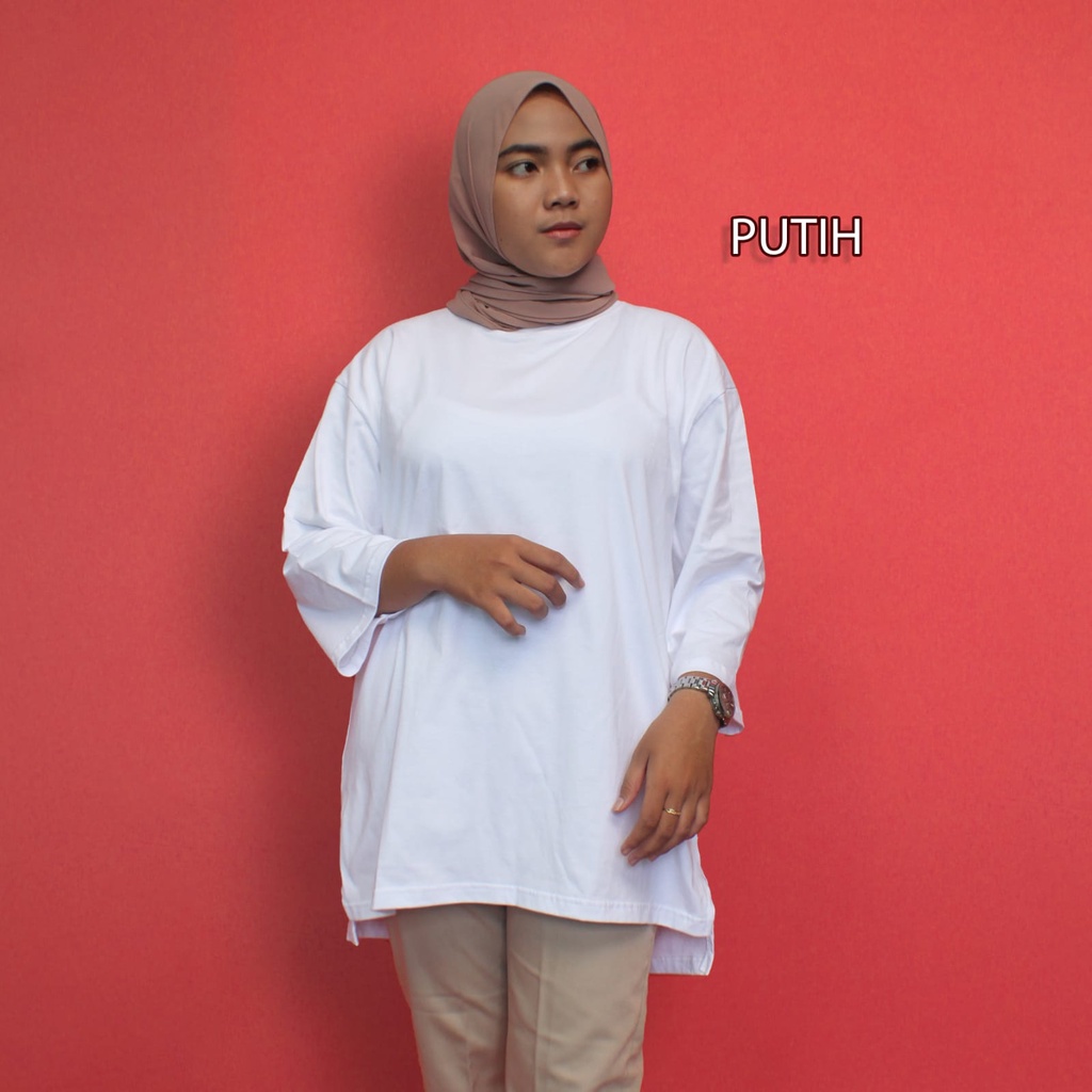 Kaos Polos Oversize Hijab Lengan 7/8 Cotton Combed Premium 24s