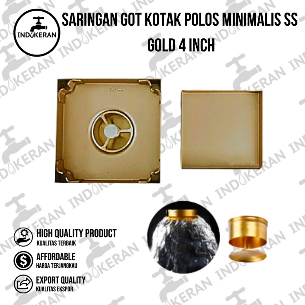 INDOKERAN - Saringan Got Kotak Polos Minimalis SS Gold 4 Inch