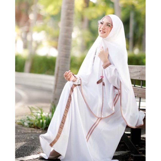 SET GAMIS SYAR'I ALUNA EID SERIES - AULIA FASHION TERBARU Gamis Wanita Putih Polos Nirmala Wudhu dan