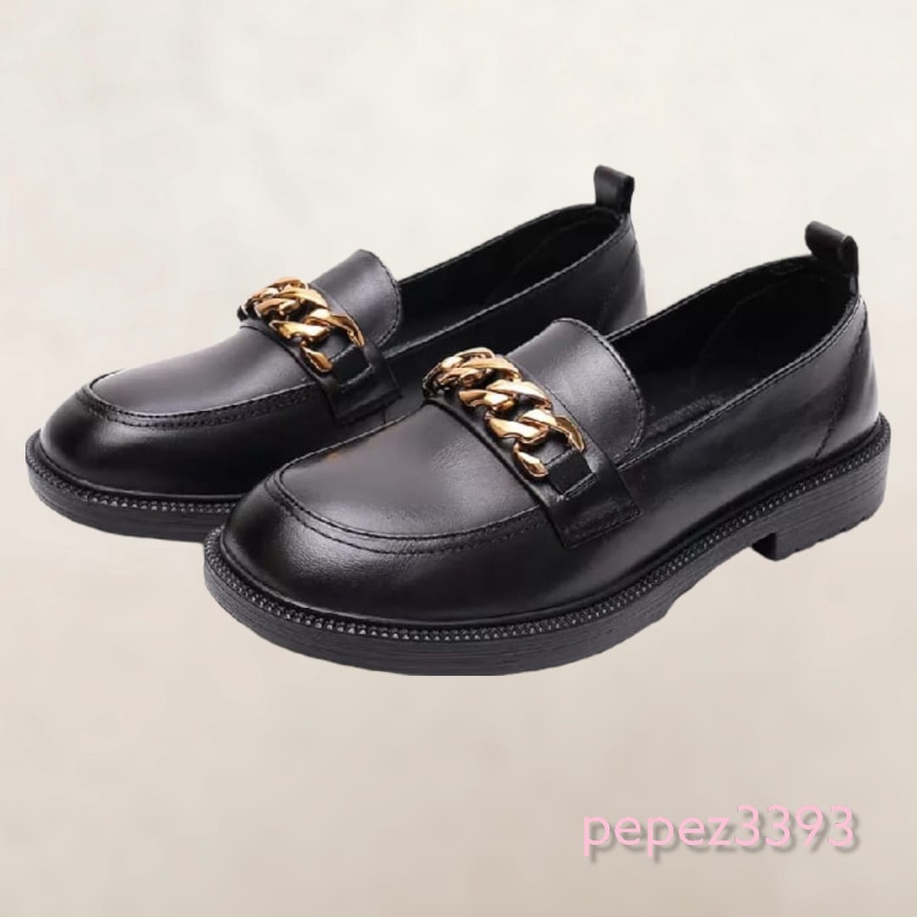 8.8 SEPATU WANITA LOAFERS DOCMART RANTAI GOLD BLACK DOF PREMIUM 2270