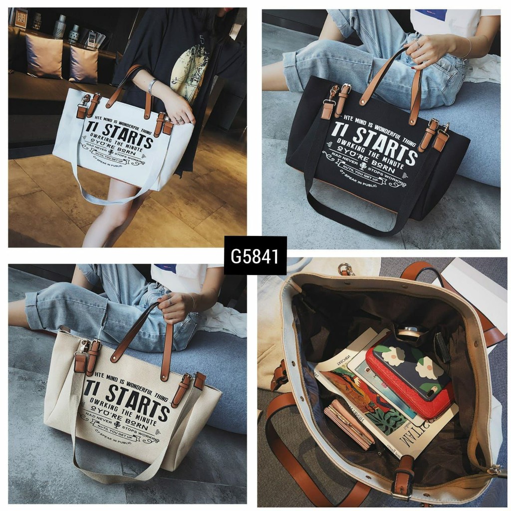 MSGT D5841 G0819 L0105 K7003 GD4 Tas wanita besar tote bag totebag import tas batam canvas realpict 