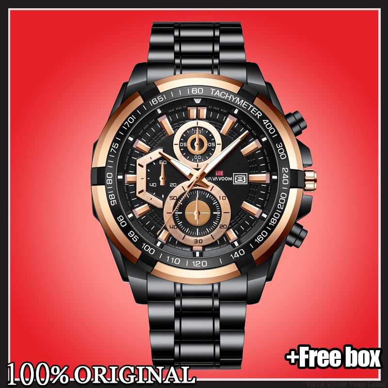 VaVa Voom 2321G Jam Tangan Pria Luxury Stainless Steel Quartz Original Tahan Air Watch + Kotak Gratis