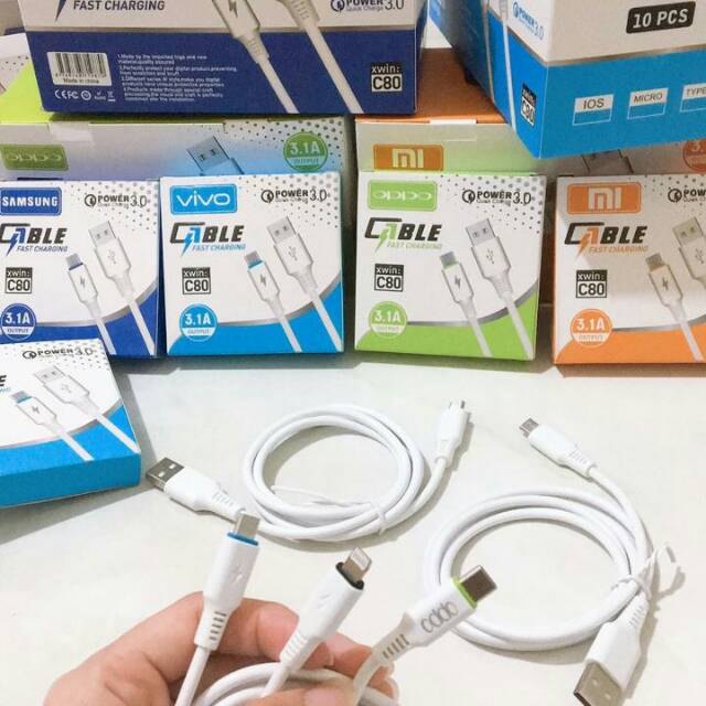 kabel data fast charging 3.1A original + packing C80/ mirco / tipe c