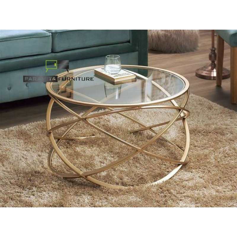 meja ruang tamu meja rangka besi top kaca D70