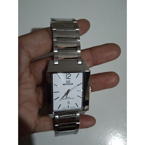 jam tangan Mirage Rante silver segi pria 8192 ori model terbaru