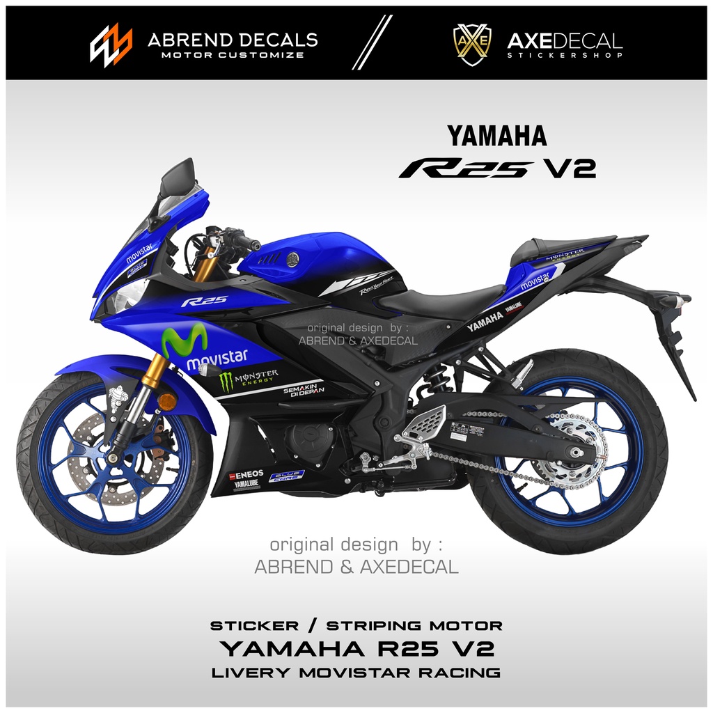 Striping Yamaha R25 V2 Movistar / Stiker Motor R25 Desain Custom / Stock Decals