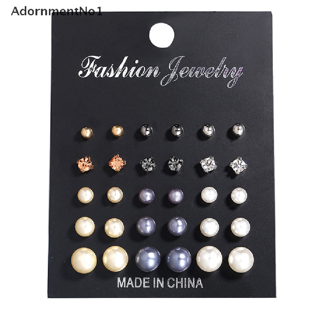 (AdornmentNo1) 15 Pasang / Set Anting Tusuk Aksen Mutiara + Kristal Imitasi Untuk Perhiasan Wanita