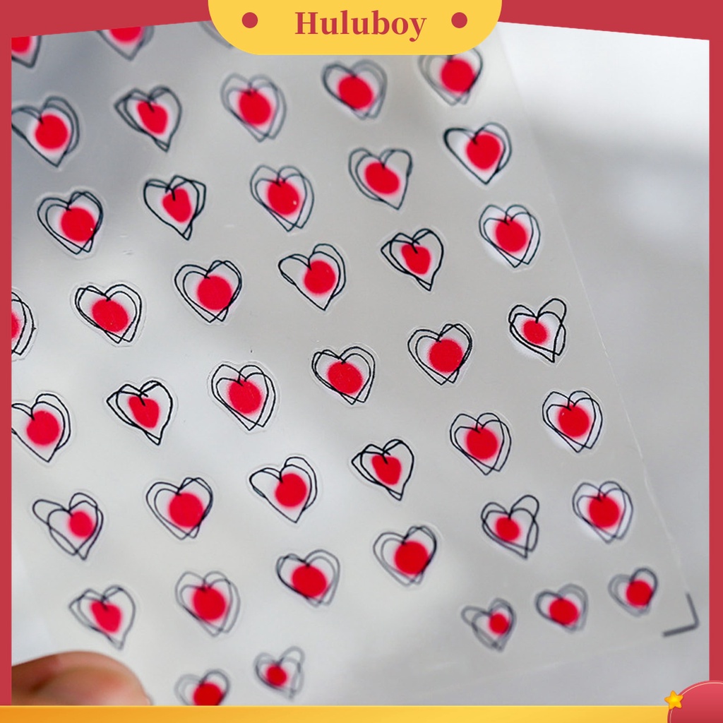 Huluboy Huluboy♡ Stiker Kuku Motif Hati 3D Warna-Warni Untuk Dekorasi Nail Art