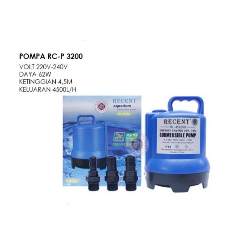 pompa celup air terjun kolam ikan recent rc P-3200