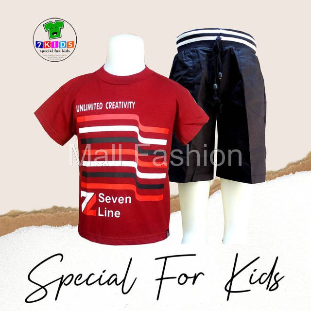 Mall Fashion - MARUN 7LINE - Kaos Anak Laki Baju Anak Perempuan  3-12 Th Setelan Celana Pendek Baju