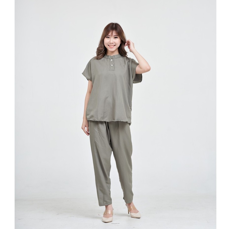 IZANY Piyama ONE SET AEON / Setelan Aeon Lengan Pendek Allsize Plain Polos-ARMY PLAIN
