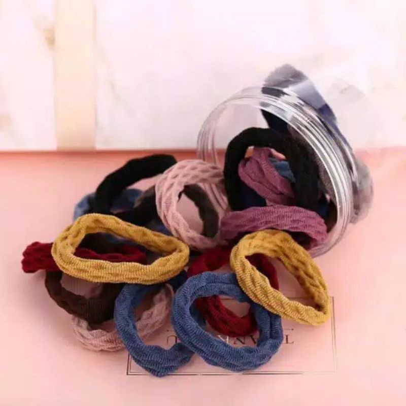 IKAT RAMBUT ELASTIS/ KARET FASHION WANITA IMPORT FREE TOPLES/12 PCS IKAT RAMBUT DONAT TABUNG MIX