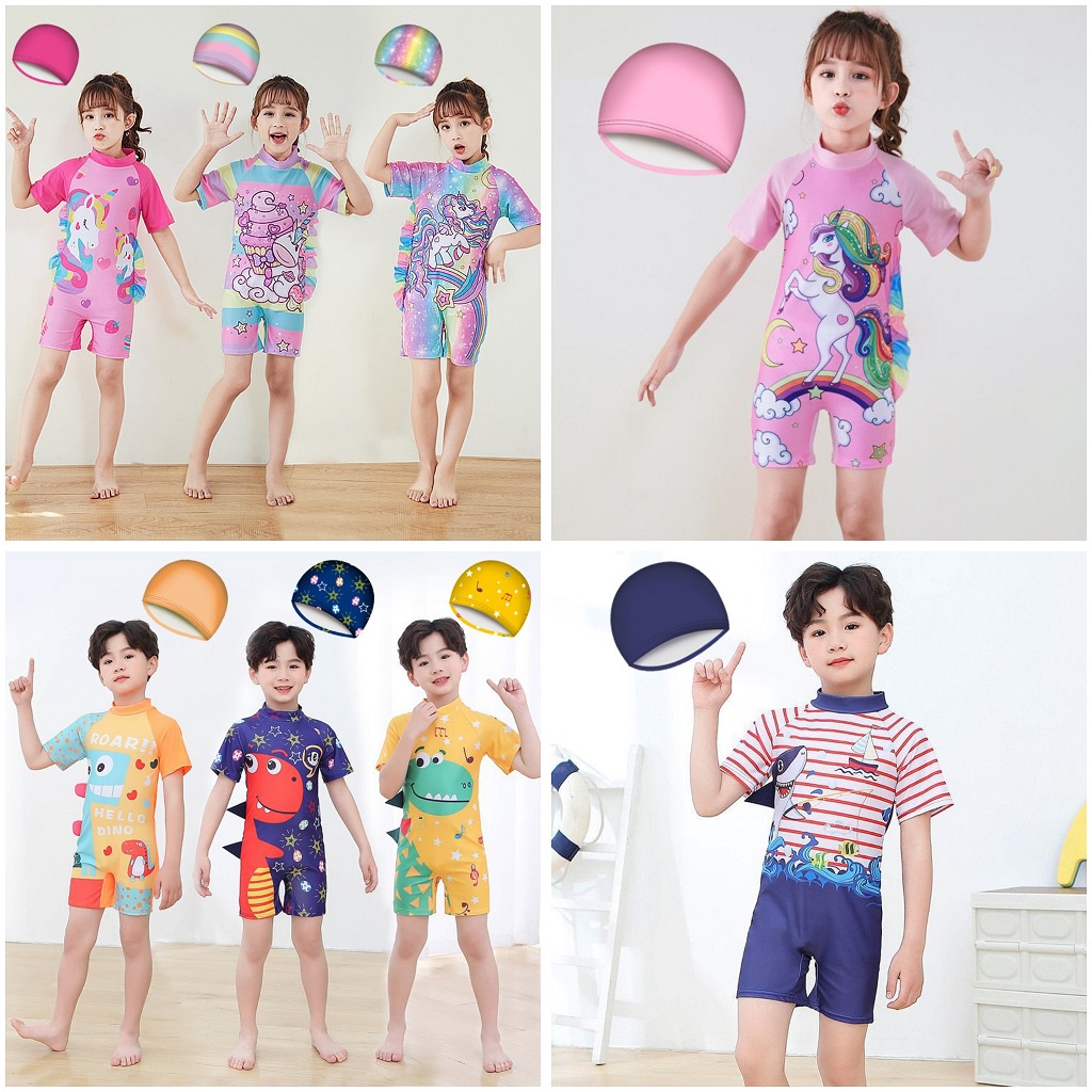 BR6-FREE TOPI Baju Renang Import Anak Laki Perempuan Pendek