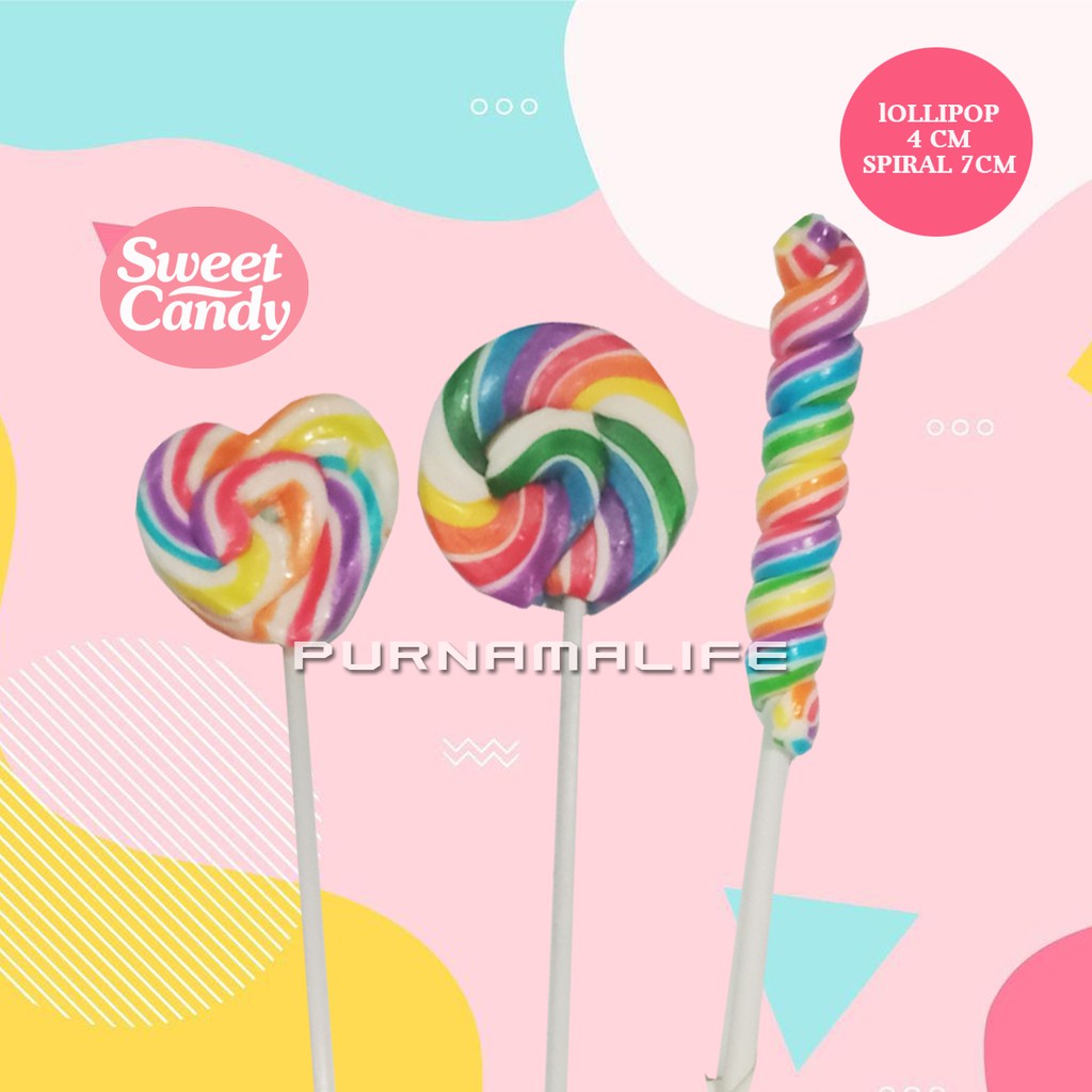 

Yummer | Permen lollipop love 4cm I Love Bundar Spiral I Rainbow Candy lolipop karakter