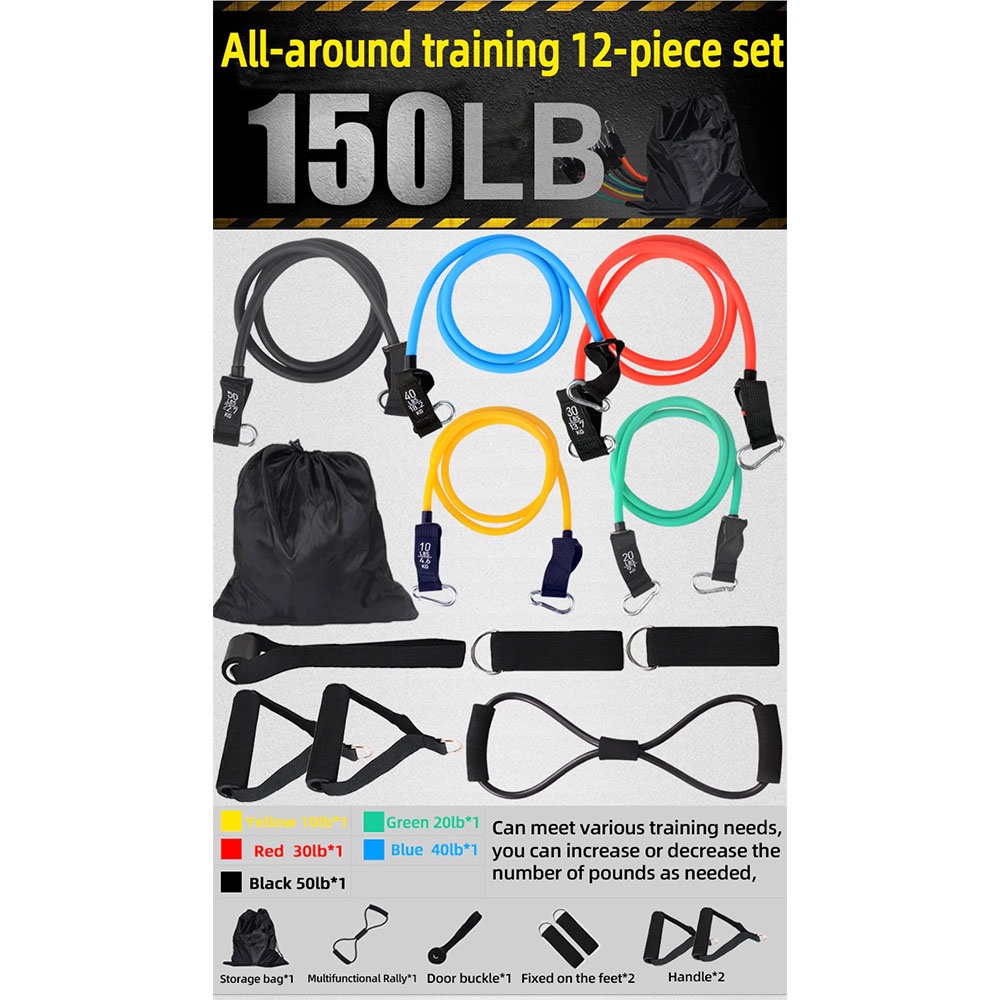 Set Tali Stretching Resistance Band Pilates Yoga Fitness 12 PCS/set 150LBS