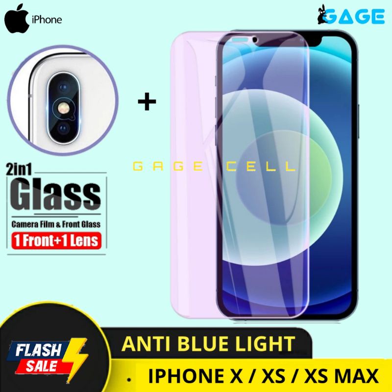 2in1 TEMPERED GLASS ANTI BLUE LIGHT IPHONE X XS MAX - TG ANTI GORES RADIASI APPLE X XS MAX SCREEN