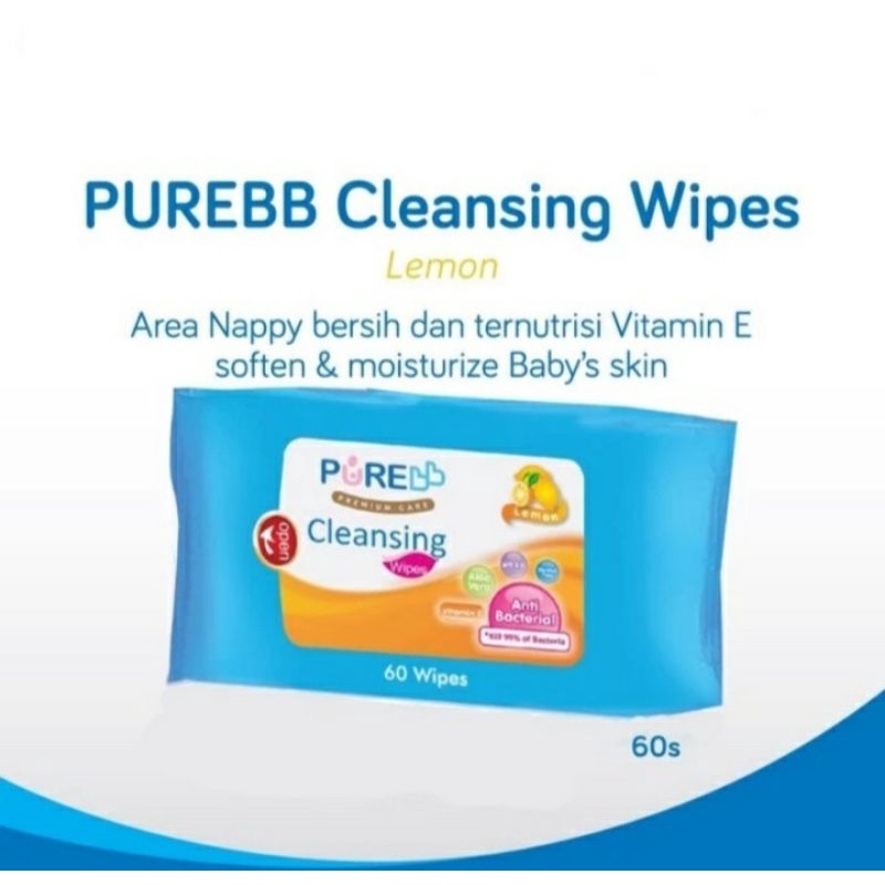 tissue basah PureBB Cleansing Wipes isi 60s Lemon