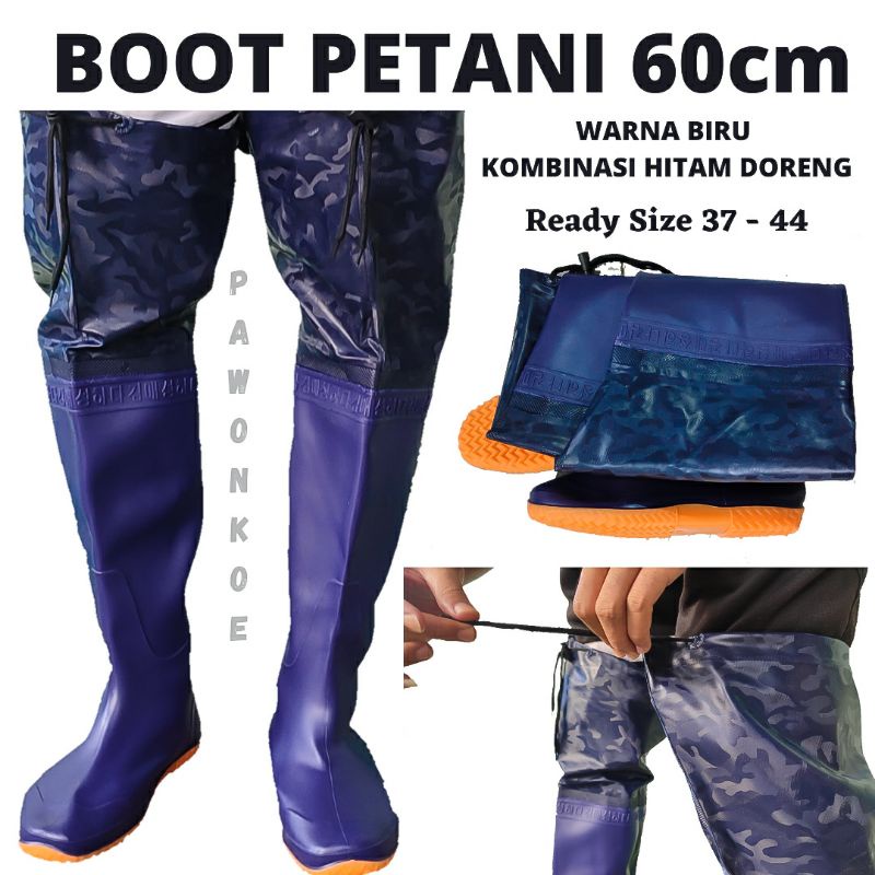 SEPATU PETANI BIRU DORENG HITAM [60cm] SEPATU SAWAH BOT SAWAH MANCING SAFETY ANTI KEONG