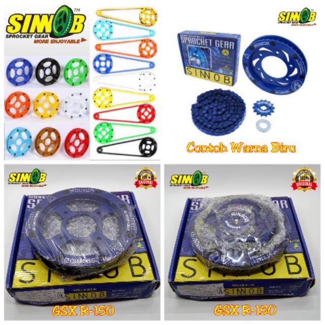 Sinnob Gear Paket GSX150 GSX R 150 Gear Depan 15T Gear Belakang 45T Rantai Warna 428-122