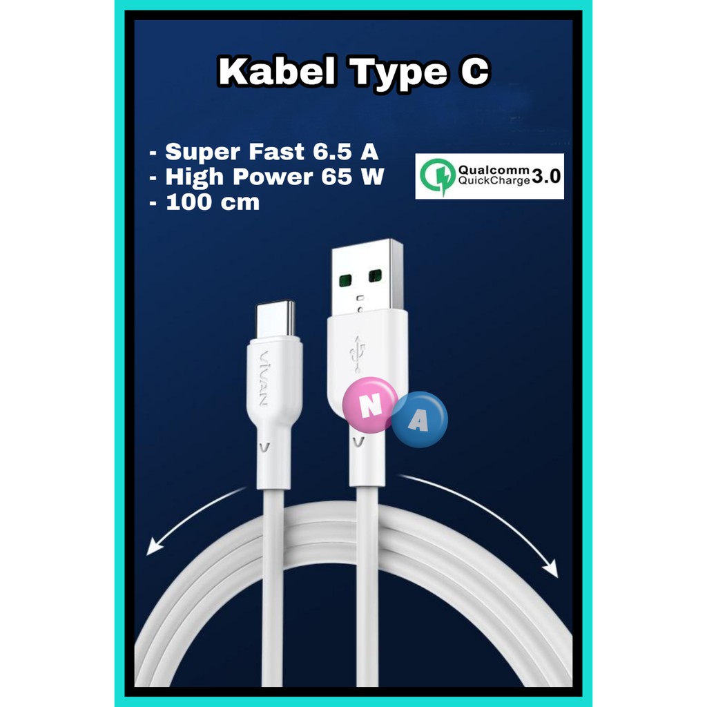 Kabel USB Type C 6.5A Super Fast Charging 65W QC 3.0 100cm