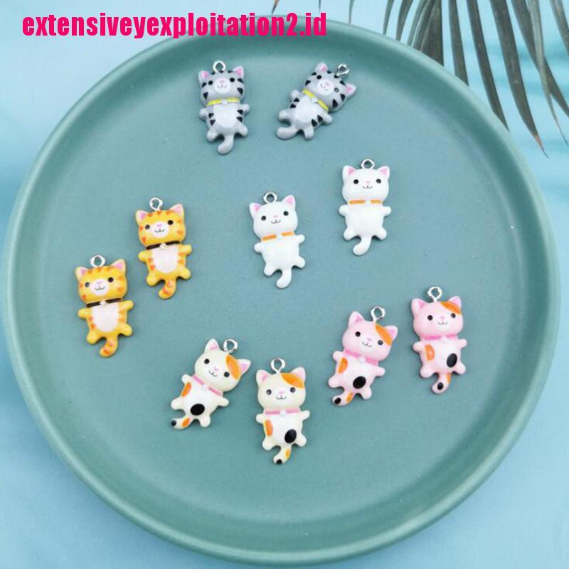 10pcs Liontin Bentuk Hewan Kucing Bahan Resin Untuk Membuat Perhiasan Anting