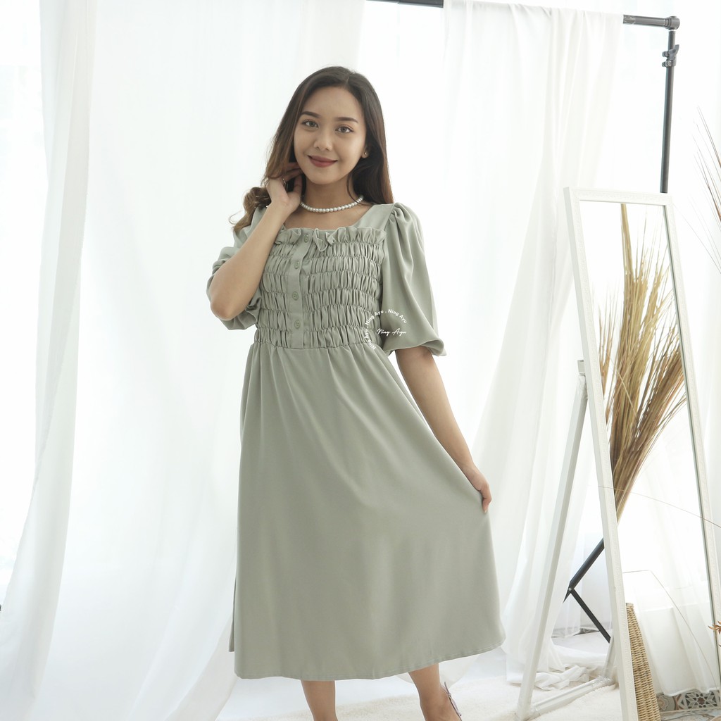 Mama Hamil Gwen Dress Wanita Hamil Menyusui Murah Modern Casual Dress Katun - DRO 209-SAGE