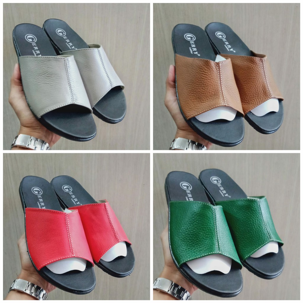 Sandal Kulit Wanita Asli Model Nunung Slip Kulit Sapi Sol Karet Teplek